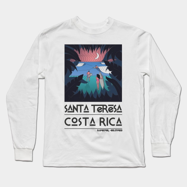 Santa Teresa, Costa Rica Retro Travel Long Sleeve T-Shirt by JDP Designs